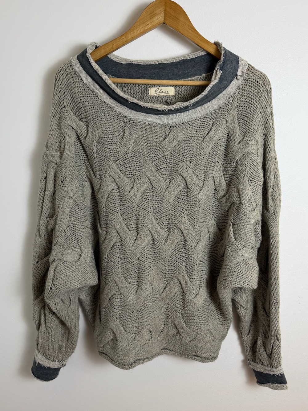 Elan Oversized Cable Knit Sweater Grey Layered Look Boho M